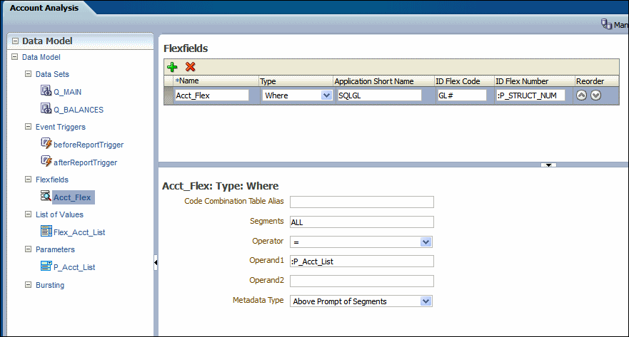 Example flexfield component using flexfield parameters