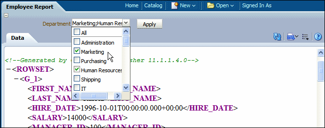 Menu type parameter with multiple selection enabled